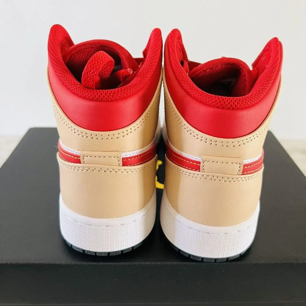NIKE Air Jordan 1 Mid White Onyx/White/Cardinal Red/Light Curry - M 5.5 Y (7 W)